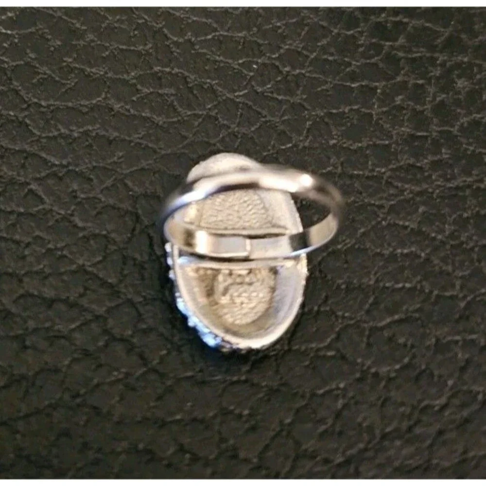 Hematite Cocktail Ring Adjustable Womens Statement Piece Oblong Celebrity Vtg